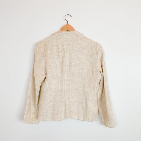 Vintage 70s Rustic Linen Blazer, Shrunken, Ivory - Picture 4 of 7